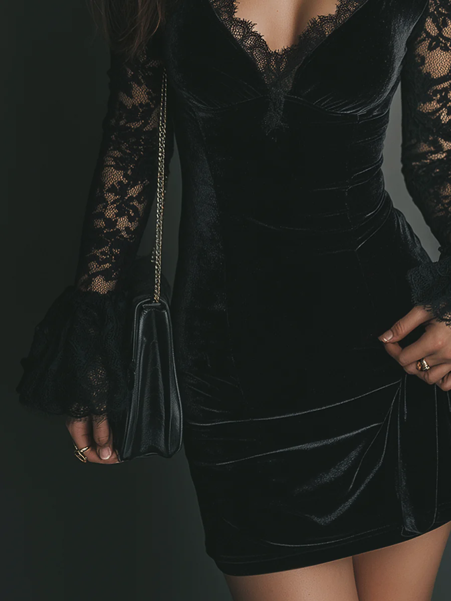 Luna - velvet and lace mini dress