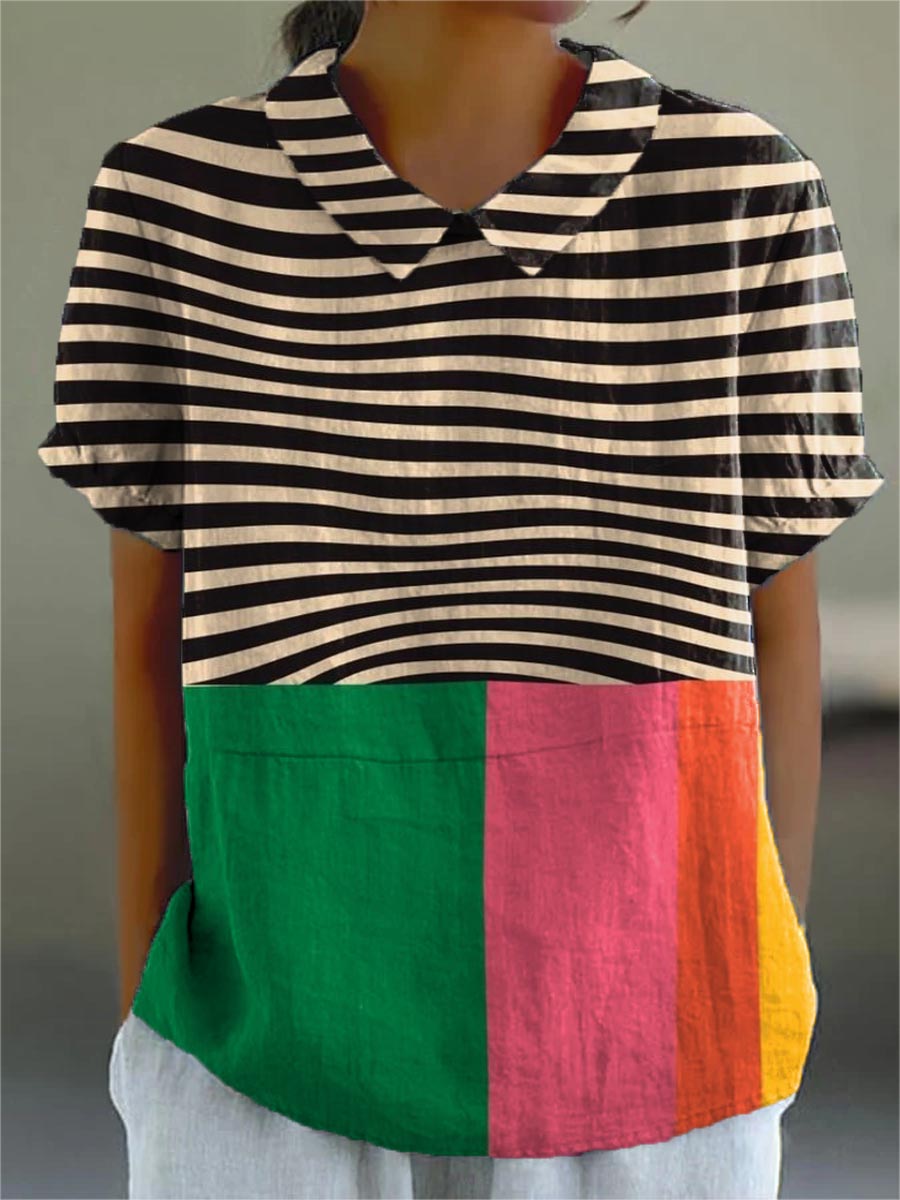 Eva | Chemise à Rayures Vibrantes et Blocs de Couleur