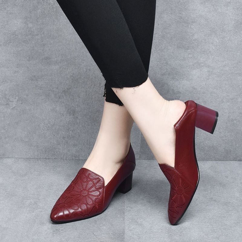 Tonette | Soft Leather Embroidered Court Shoes