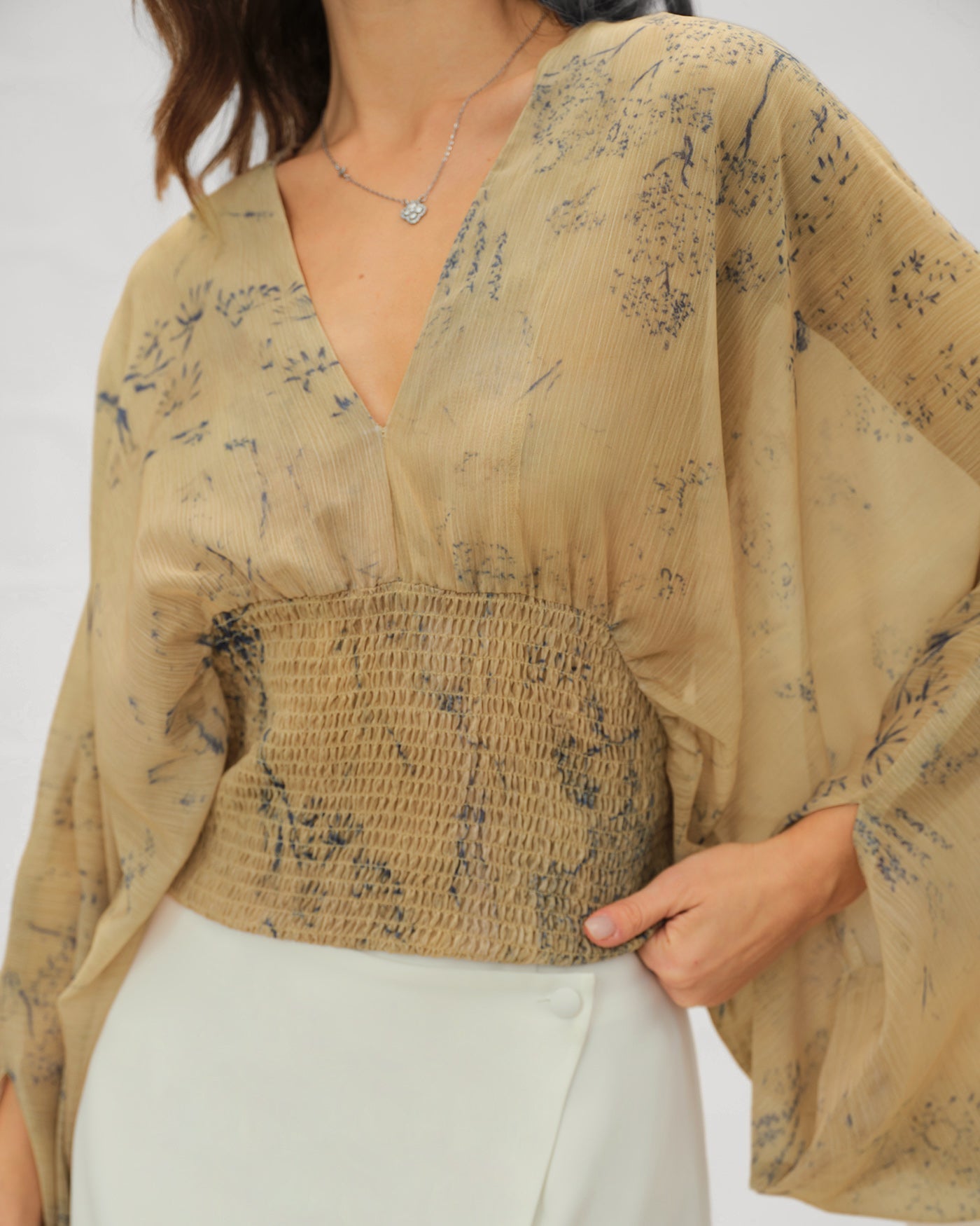 Yellow V Neck Floral Blouse