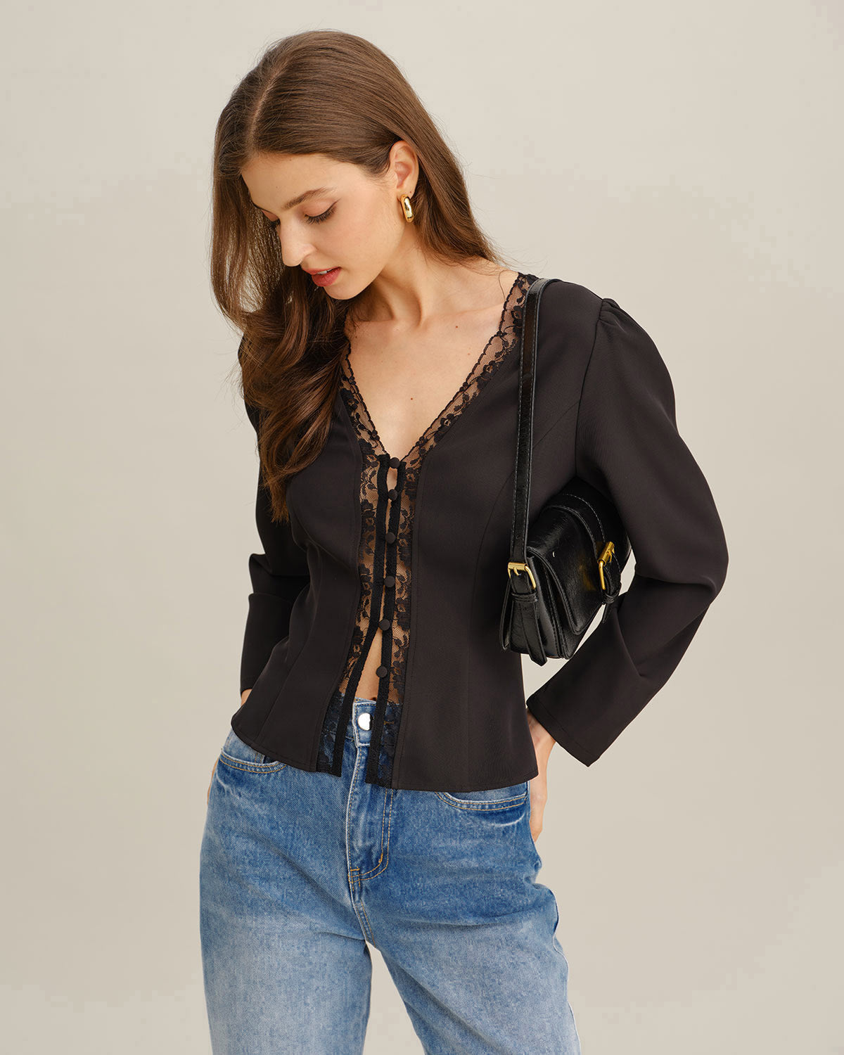 Black See Through Lace Blouse