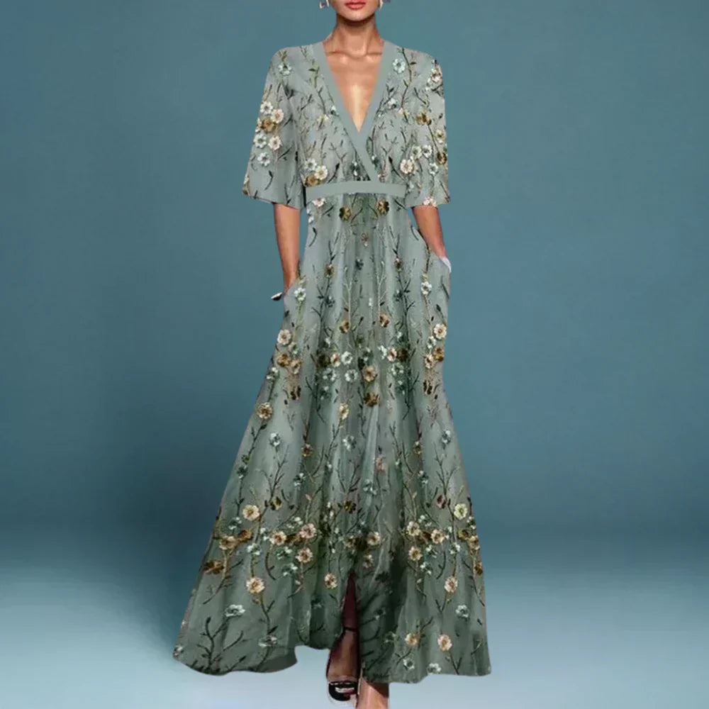 Hazel - Belted V-Neck Floral Maxi Dress