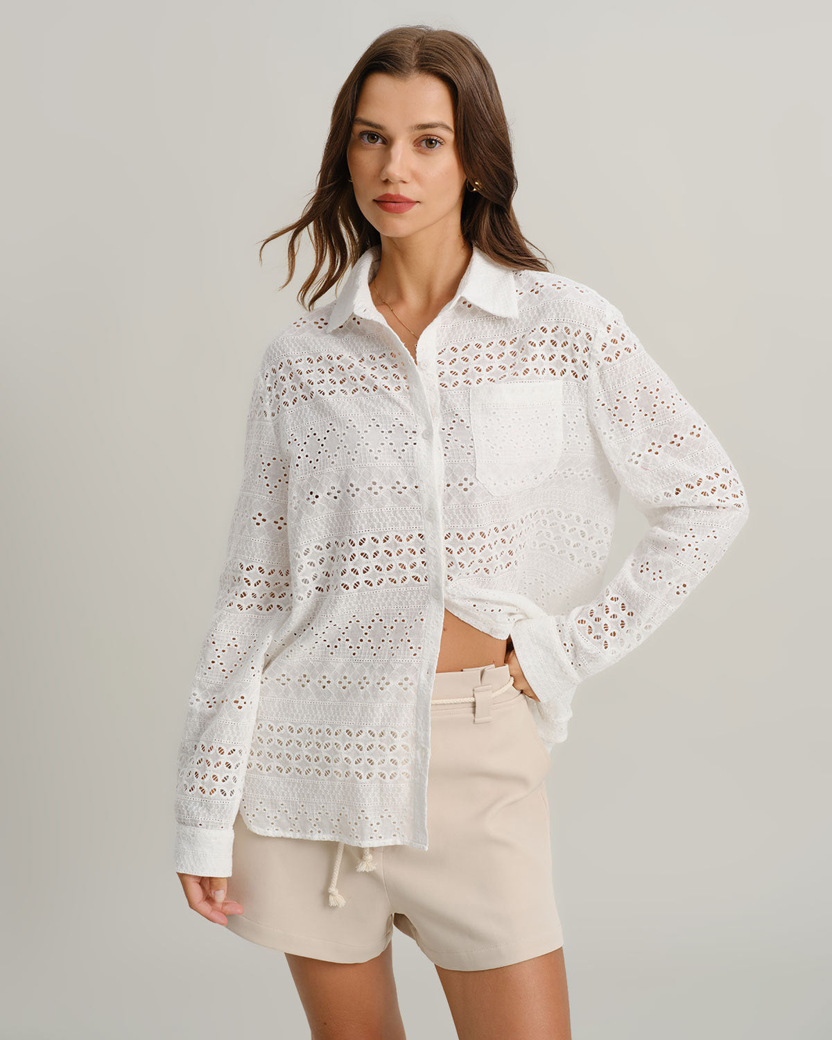 White Textured Loose Casual Shirt