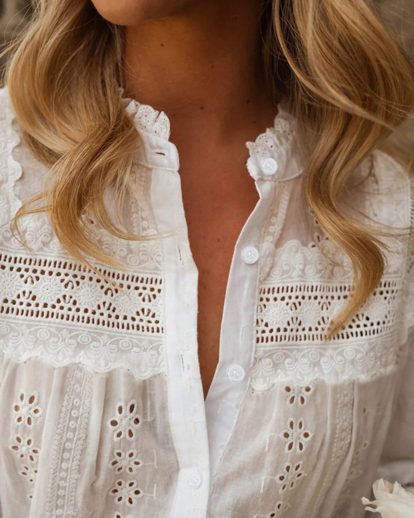 White Ruffled Textured Shirt