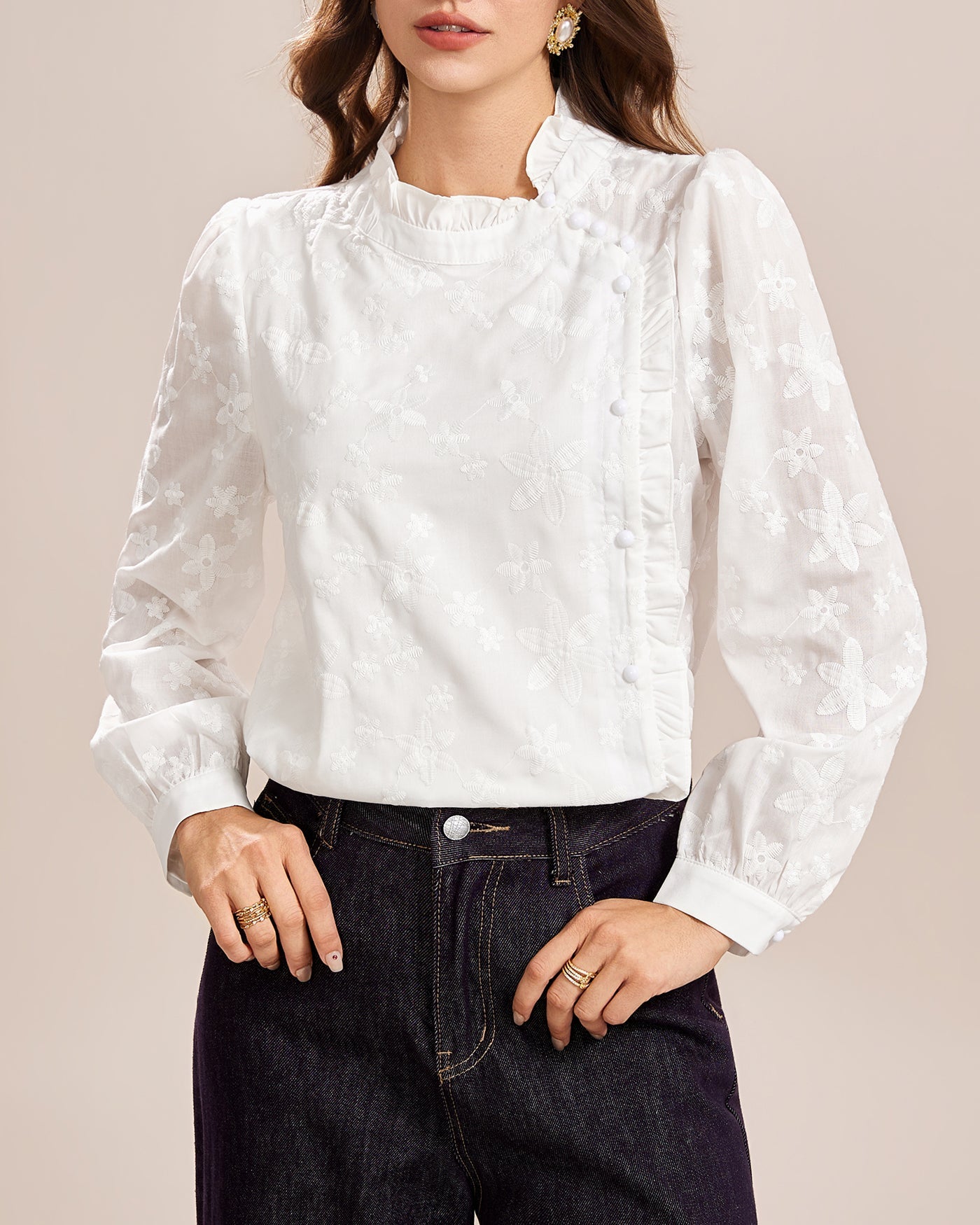 White Jacquard Button Shirt